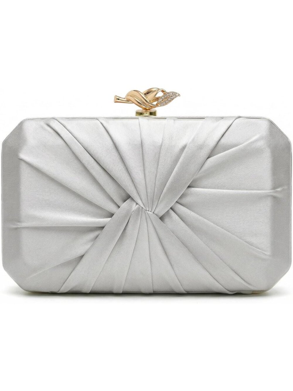 Women's Silver Satin Pleated Clutch Purse Wedding Party Evening Bag
